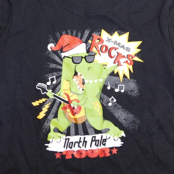 Wonderkids Boys 3T X-Mas Rocks North Pole Tour Rocking Dinosaur T Shirt Black - Picture 4 of 8